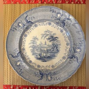 Staffordshire George Phillips Transferware Blue Park Scenery Plate 10.5” Antique
